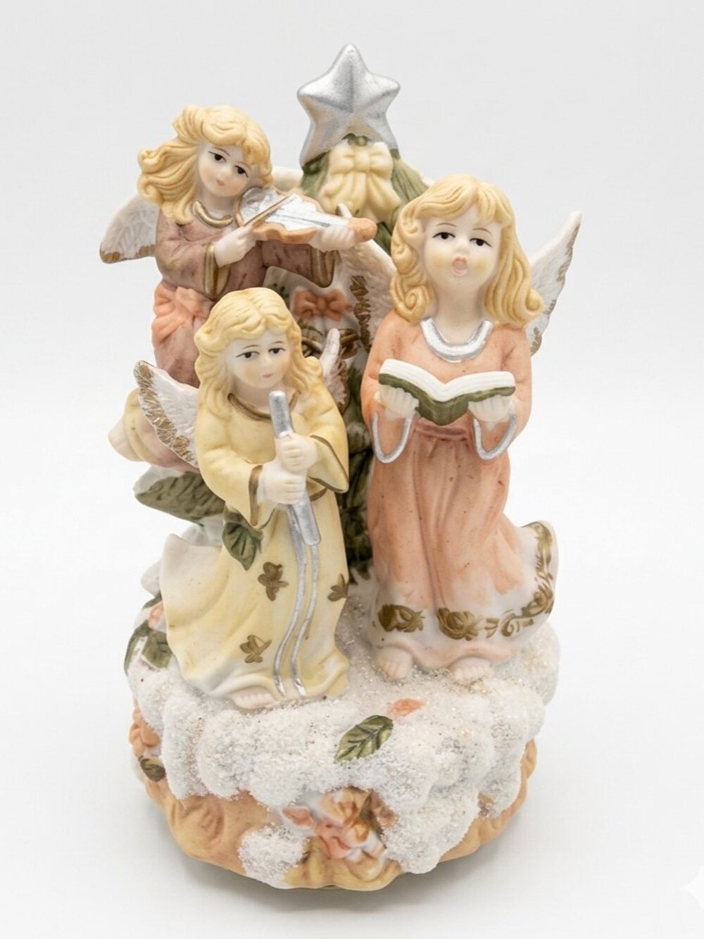 Lovely ANGELS & CHRISTMAS TREE Turning porcelain MUSIC BOX O' Christmas Tree